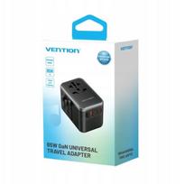Vention kelioninis adapteris ir įkroviklis FJFB0, 65W, 2x USB-A, 2x USB-C, GaN, juodas, aliuminis