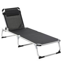 Saulės gultas, sulankstomas sodo, kempingo poilsio kėdė su pagalvėle, gultas 120 kg, juodas Outsunny