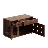 Riešutmedžio spalvos kačių kraiko dėžės spintelė su vienomis durelėmis, 2 stalčiais ir kilimėliu, 100 × 45 × 66 cm