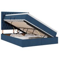vidaXL LED saugojimo lova su čiužiniu Mėlyna 140 x 190 cm Audinys