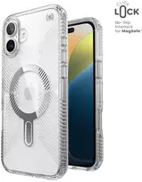 Speck Presidio Perfect-Clear Grip ClickLock & MagSafe - dėklas skirtas Apple iPhone 16 Plus, permatomas / chromuotas / ramus sidabrinis