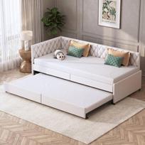Ištraukiama sofa-lova 90x200 cm – dvivietė svečių lova – išskleidžiama – aksominė – smėlio spalvos