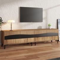 TV spintelė 180x40x50 cm, medžio ir juoda spalva, 4 spintelės, 8 kojelės, 30 kg