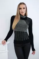 Moteriška juoda palaidinė su cirkonio motyvu