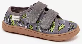 Vaikiški pilki barefoot bateliai su lipdukais ir piešiniais Milami