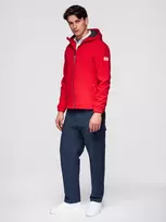 Vyriška raudona softshell striukė su gobtuvu ir fleece pamušalu