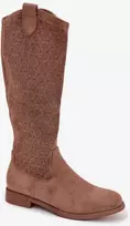 Ilgaauliai batai virš kelių su ažūriniu raštu, rudi Step in style