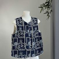 Embroidered sequined denim new spring and autumn blue and white porcelain 2025 vest top vest 3XL (recommended 138-75kg) black