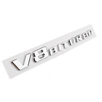 Suderinama su Mercedes-Benz V8 BITURBO, C63, G63, S65 ir V12 Turbo sparnų lipdukais ir emblemonis. white