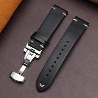 18mm 20mm 22mmBracelet for Seiko Vintage Oil Wax Leather Watch Band Men Women Butterfly Buckle Stitching Cowhide Strap for Omega 20mm black