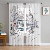 Traukinys Geležinkelio Kelionė Tiulis Skaidrios Užuolaidos Modernus Langų Apmušalas Virtuvei Svetainei Miegamojo Dekoras W135 x H114cm