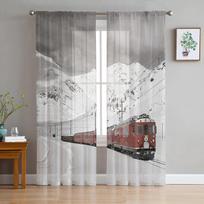 Traukinys Geležinkelio Kelionė Tiulis Skaidrios Užuolaidos Modernus Langų Apmušalas Virtuvei Svetainei Miegamojo Dekoras W135 x H160cm