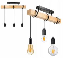 LED-ONE LOFT pakabinamas lubinis šviestuvas su medine sija, juodas, 3 x E27