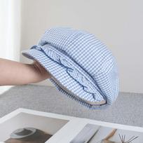 Solid Color Fine Plaid Beret Korean Style Big Head Circumference Ruffle Octagonal Hat Polyester Versatile Women Artist Hat mėlyna