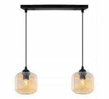 Pakabinamas lubinis šviestuvas „Light Home“ RIFFLE svetainei, gintaro spalvos rievėti gaubtai, 2 x E27