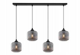 Pakabinamas lubinis šviestuvas „Light Home“ RIFFLE, juodas, su griovelėtais stikliniais gaubtais, 4×E27