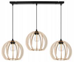 Trigubas pakabinamas lubų šviestuvas „Light Home Timber“ iš medžio, modernus boho stiliaus