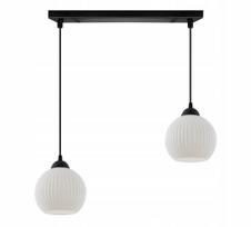 Pakabinamas lubinis šviestuvas „Light Home“ RIFFLE, juoda juosta, 2 balti stikliniai gaubtai, virš stalo