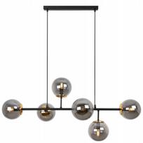 SIENA pakabinamas lubinis šviestuvas, 6 šviesos taškai, grafito stiklo gaubtai, juoda ir auksinė spalvos