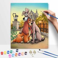 Disney DIY Lady and the Tramp Oil Painting Kits Hand Painting Home Decor Craft Gift Ideas Canvas Wall Art Paint by Numbers Set 130 30x40cm beige