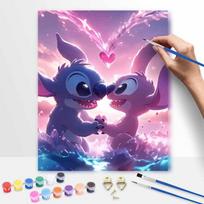 Disney Stitch Love Painting Kit Home Wall Decor Handmade Gift Lilo And Stitch Romantic Couples Artwork For Living Room DIY Craft 130 20x30cm pink