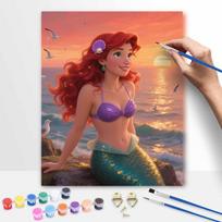 Disney The Little Mermaid Ariel Sunset Ocean Paint by Numbers Painting Art Kit Home Decor Gift 40x50cm brown