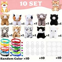 8-32Sets Adopt a Cat Party Favors Kitten Stuffed Animals Bulk DIY Adjustable Collars and ID Card for Birthday Party gray