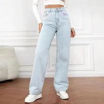 High Waist Straight Fit Denim Jeans Women Classic Washed Cotton Stretch-Free Trousers S To 3XL 3XL white