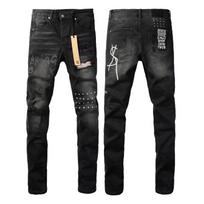 Mens Distressed Straight Fit Denim Jeans Vintage Washed Cotton Slim Trousers Fall Youth Streetwear Waist 33in black