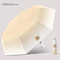 Automatic parasol Korean female small fresh sunscreen UV protection gradual change small flower weather and rain dual-purpose vinyl automatic umbrella beige