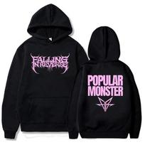 Albumas Populiarus Monstour Spausdinti Gobtuvai Falling in Reverse Roko Grupės Megztiniai Žieminiai Su Gobtuvu Ilgomis Rankovėmis Puloveriai Moletom Vyrams 3XL juoda