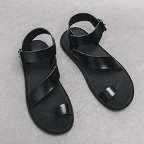Vasaros vyriški paplūdimio batai Juodi ir balti plokšti kulniukai Aukštos kokybės lauko sandalai Klasikiniai universalūs vyriški sandalai 39 black