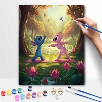 Disney Stitch and Angel Yoga Scene Oil Painting Kit Canvas DIY Home Decor Gift 50x70cm