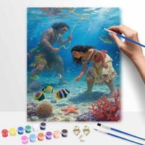 Disney Moana and Maui Underwater Ocean Digital Oil Painting Art Kit Hand Painted Home Decor 20x30cm blue