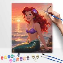 Disney The Little Mermaid Ariel Sunset Ocean Paint by Numbers Painting Art Kit Home Decor Gift 40x50cm beige