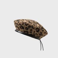 Leopard print beret children autumn and winter literary and simple bud hat niche retro personalized casual painter hat M（56-58cm） black
