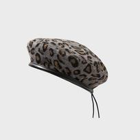Leopard print beret children autumn and winter literary and simple bud hat niche retro personalized casual painter hat M（56-58cm） black