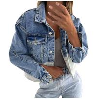 Fashion Women Casual Long Sleeve Tops Denim Outcoat Pockets Jean Outwear XL black