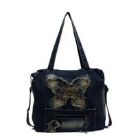 New fashionable large-capacity contrasting color washed denim versatile casual ins wind shoulder portable student commuting bag mėlyna