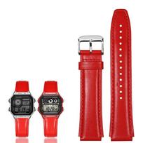 For Casio Retro Small Square A159W-N1 A158WA A168 A159 AE1200 AQ230 700 Genuine Leather Watch Strap Convex 18mm smart strap 18mm red