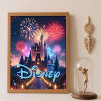 Disney diamond painting full diamonds 5D enchanting castle firework art home decoration creative handicrafts Round 20x30cm brown