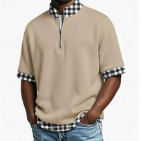 2026 New Style Men's Pure Cotton Half-Zip Collar Short-Sleeve T-Shirt Fake Two-Piece Patchwork Casual Polo Shirt European Size XXXL ruda