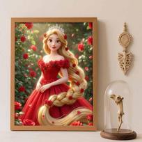 Disney Diamond Painting Kit Unframed, Rapunzel Red Dress Roses, Classic Style Home Decor Craft, Perfect Gift Idea Round 40x50cm