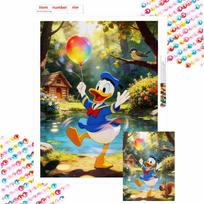 Disney Diamond Painting Kit Donald Duck Joyful Balloon Room Wall Decor Handmade Art Gift Round 20x30cm black