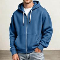 Men's Full Zip Hoodie Drop Shoulder Sleeves, Casual Long Sleeve Sweatshirt for Everyday Wear L mėlyna