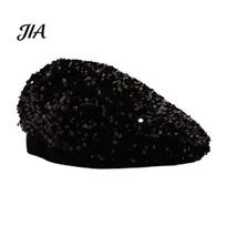 Sophisticated Daily Accessory Women Sequined Beret Hat, Sparkly Retro Artist Cap, Stylish Outdoor Fashion Headgear Adjustable Painter Cap for juoda