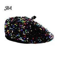 Sophisticated Daily Accessory Women Sequined Beret Hat, Sparkly Retro Artist Cap, Stylish Outdoor Fashion Headgear Adjustable Painter Cap for įvairiaspalvis