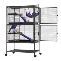 VEVOR Metal Small Animal Cage 130 cm 4-Tier Rolling Ferret Cage On Wheels, 13.97 mm Wire Spacing Large Cages with Hammock, Ramps 77 x 52 x 130 cm