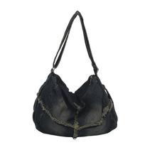 Retro Distressed Denim Crossbody Bag - New 2026 Large Capacity, Simple Casual Shoulder Bag for Women black