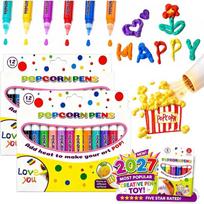Magic Popcorn Pen, DIY Bubble Popcorn Drawing Pens, 3D Puffy Embellish Decorate Graffiti Stationery for Cards Kids Christmas 12 colors one box